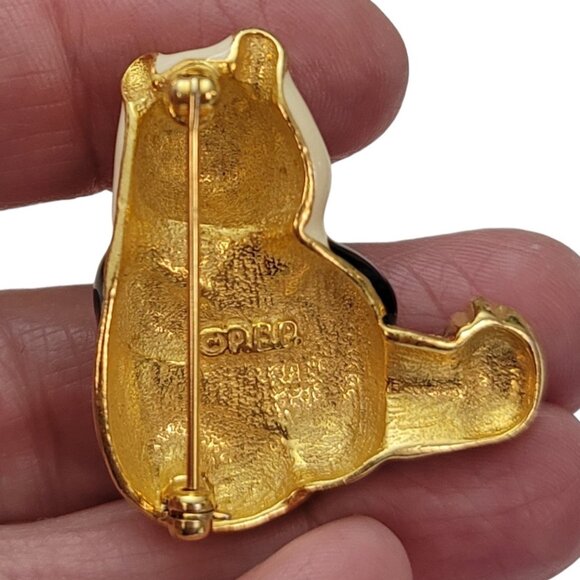 PEP Erwin Pearl Black White Enamel Clear Rhinestone Panda Bear Brooch Pin, E778 - Picture 5 of 8